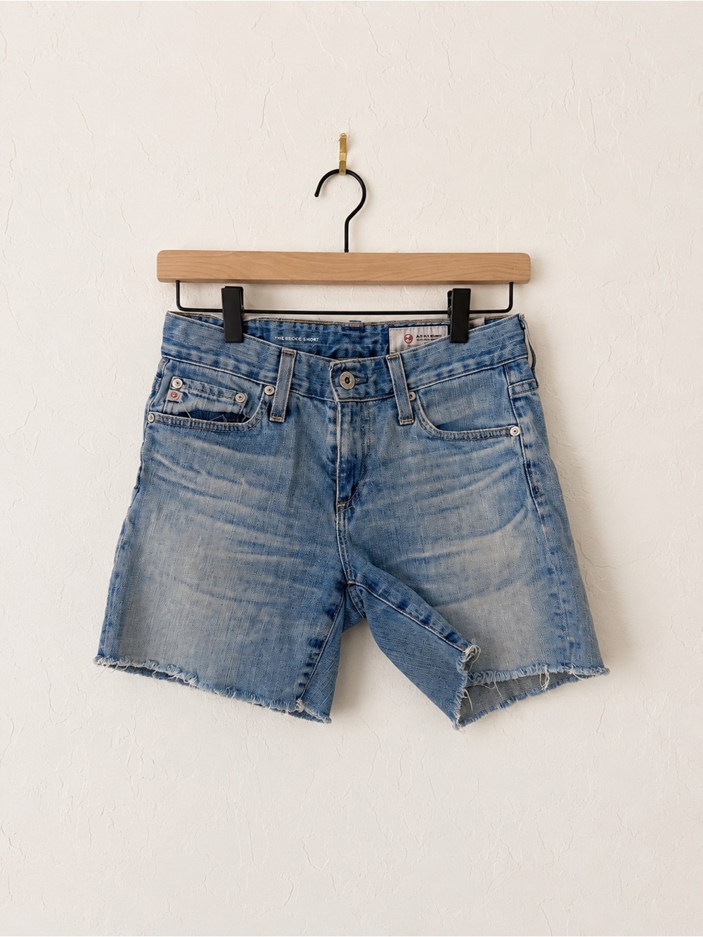 AG Adriano Goldschmied Light Blue Distressed Denim Shorts